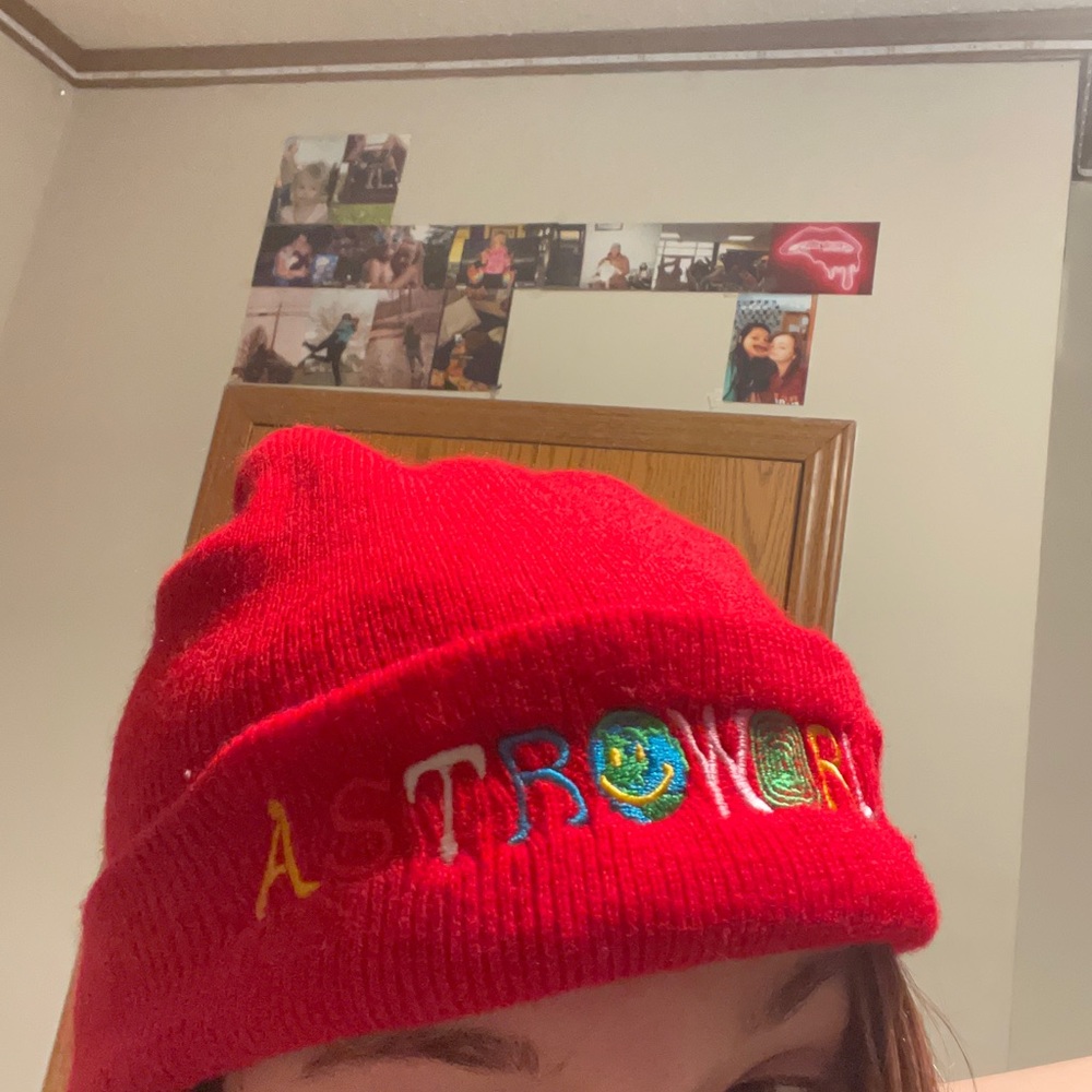 Red Astroworld beanie I got it from Etsy